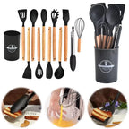12-piece kitchen utensil set with wooden handle silicone spatulas, includes a stand, perfect for everyday kitchen use