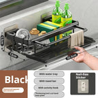 Aluminum Kitchen Sink Drain Rack Suction Cup Wall-mounted Ready-to-attach Kitchen Storage and Organization with Drain Tray