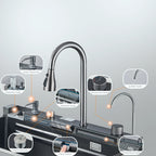 Gun Grey 304 Stainless Steel Waterfall Drainage Kitchen Sink Integrated Digital Display Faucet Set Soap Dispenser Vegetable Pool