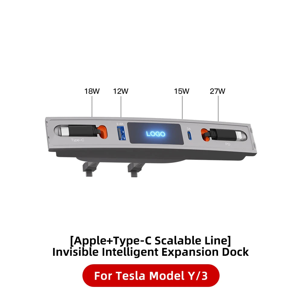 For Tesla Model 3 Model Y 27W Quick Charger USB Shunt HUB Intelligent Docking Station Car Adapter Powered Splitter Extension