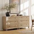 Dresser for Bedroom with 6 Drawers, Oak Kids Dressers with Wide Chest of Drawers, Mid Century Modern Wooden Closet Storage Orga