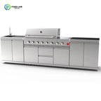Custom Freely Combined 304 Stainless Steel Outdoor Kitchen With Built-in Refrigerator And Preparation Sink