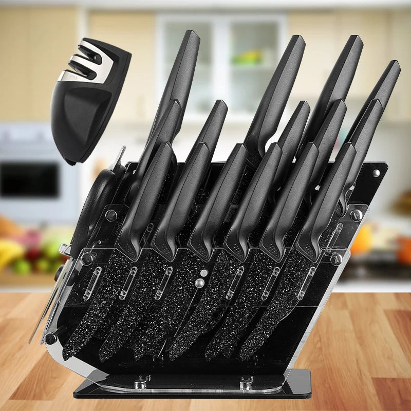 18pcs Kitchen Knives Set Stainless Steel Meat Cleaver Household Chef's Knife Steak Knife Kitchen Scissors Knife Sharpener