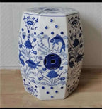 Hand Drawn Blue and White Porcelain Shoe Changing Stool Ceramic Drum Bathroom Neoclassical Imitation Sitting Stool Low Round
