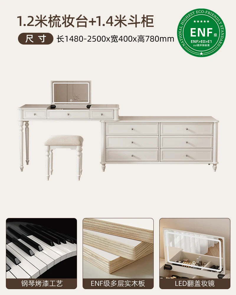 Solid wood dresser chest integrated bedroom cream wind high-end end bed