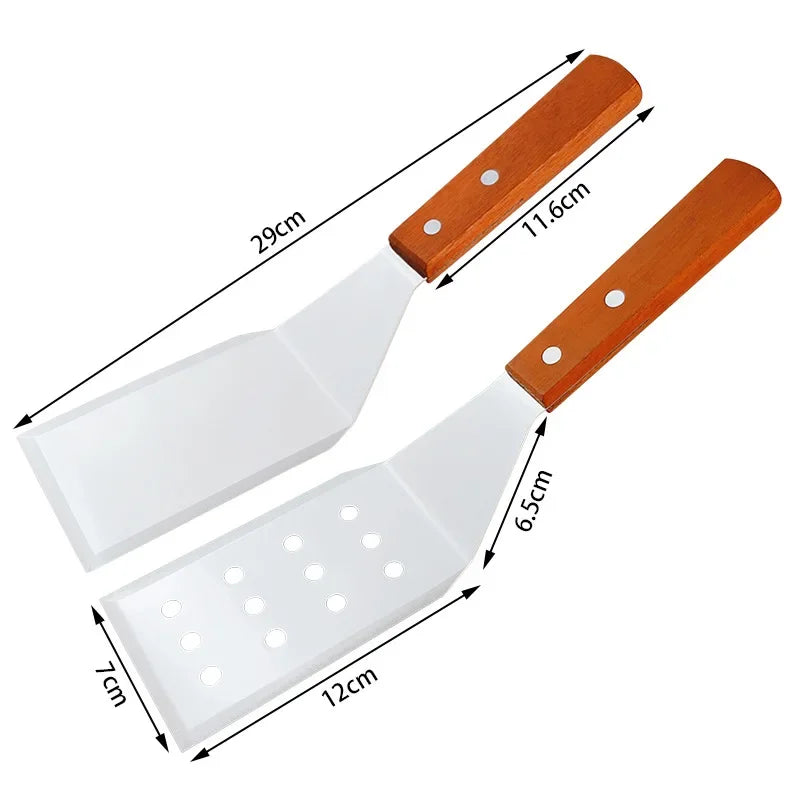 Kitchen Stainless Steel Cooking Spatula With Wooden Handle Pancake Shovel Pot Spatula Frying Fish Shovel Cooking Utensils