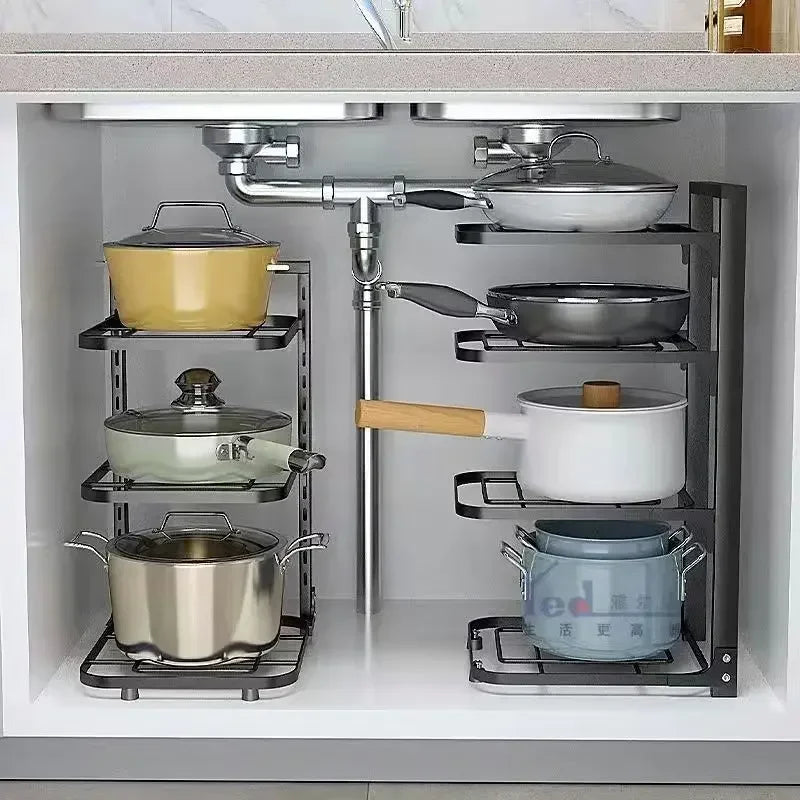 2/3/4 Layers Kitchen Storage Rack Stainless Steel Adjustable Shelf Floor Cabinet Table Corner Pot Rack Kitchen Storage Supplies