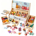 Wooden Kitchen Pretend Play Set Magnetic&Hook Loop Cutting Foods Game Fruits Vegetables Meat Dessert Educational Role Play Toys