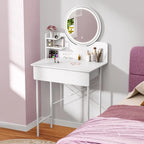 Makeup Vanity Desk with LED Lighted Mirror Vanity Table with 1 Drawer and 2 Opening Shelves 3 Modes Brightness Adjustable