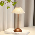 Portable LED Desk Lamp Wood Base Small Table Lamp Fabric Shade Dimmable Touch Lamp Rechargeable for Living Room Dorm Home Office