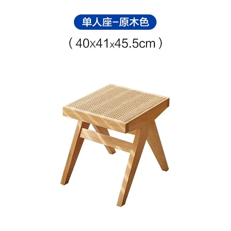 Handmade Rattan Bench with Wabi - Sabi Flair: Solid Wood, Multifunctional for Home & Shoe Storage