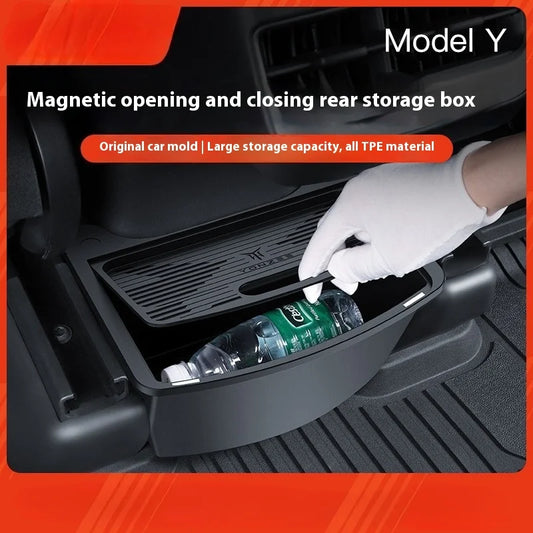 YZ For Tesla Model Y Juniper 2021-2025 Magnetic Suction Back Row Intermediate Storage Box For Tesla Storage Box Car Accessories
