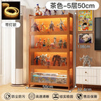 Display Cabinet Acrylic Curio Cabinet with Lock Glass Display Cabinet Natural Bamboo  Glass Cabinet Easy to Install，With Lights