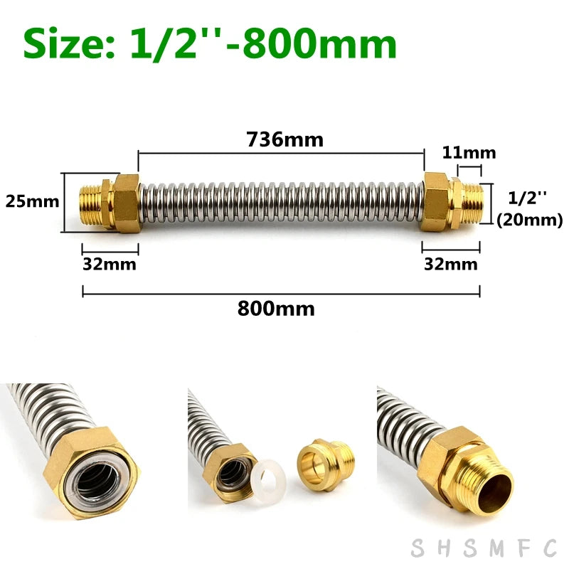 1~5 PCS 1/2" 3/4" 1" Copper Male Thread 304 Stainless Steel Bellows Hot Cold Water Pipe Joint Metal Hose Fittings High Pressure