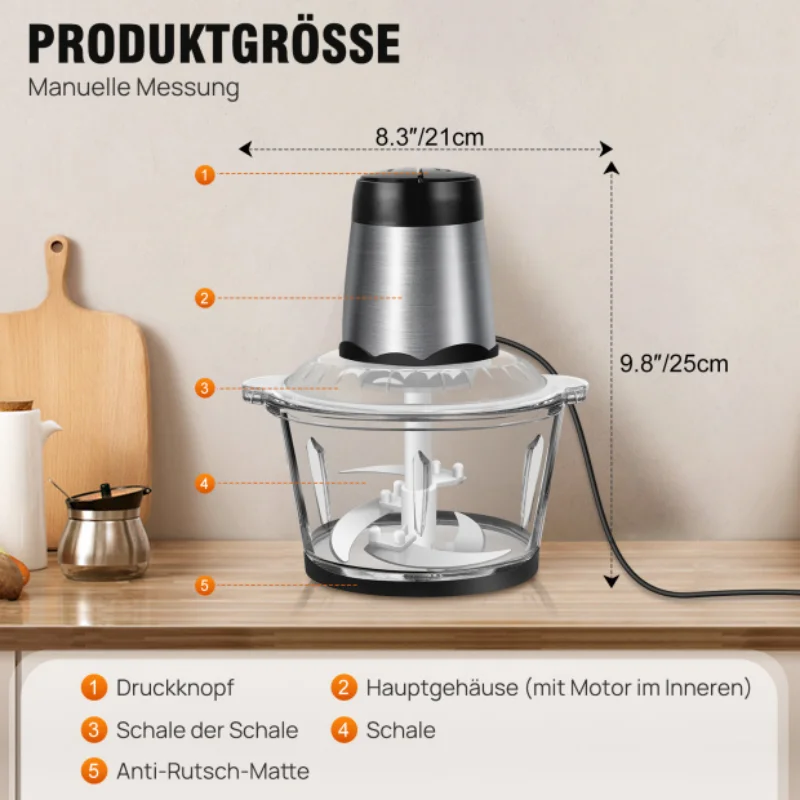 2L Electric Food Chopper - 2-Speed Vegetable Cutter, Meat Grinder & Blender, Compact Kitchen Processor