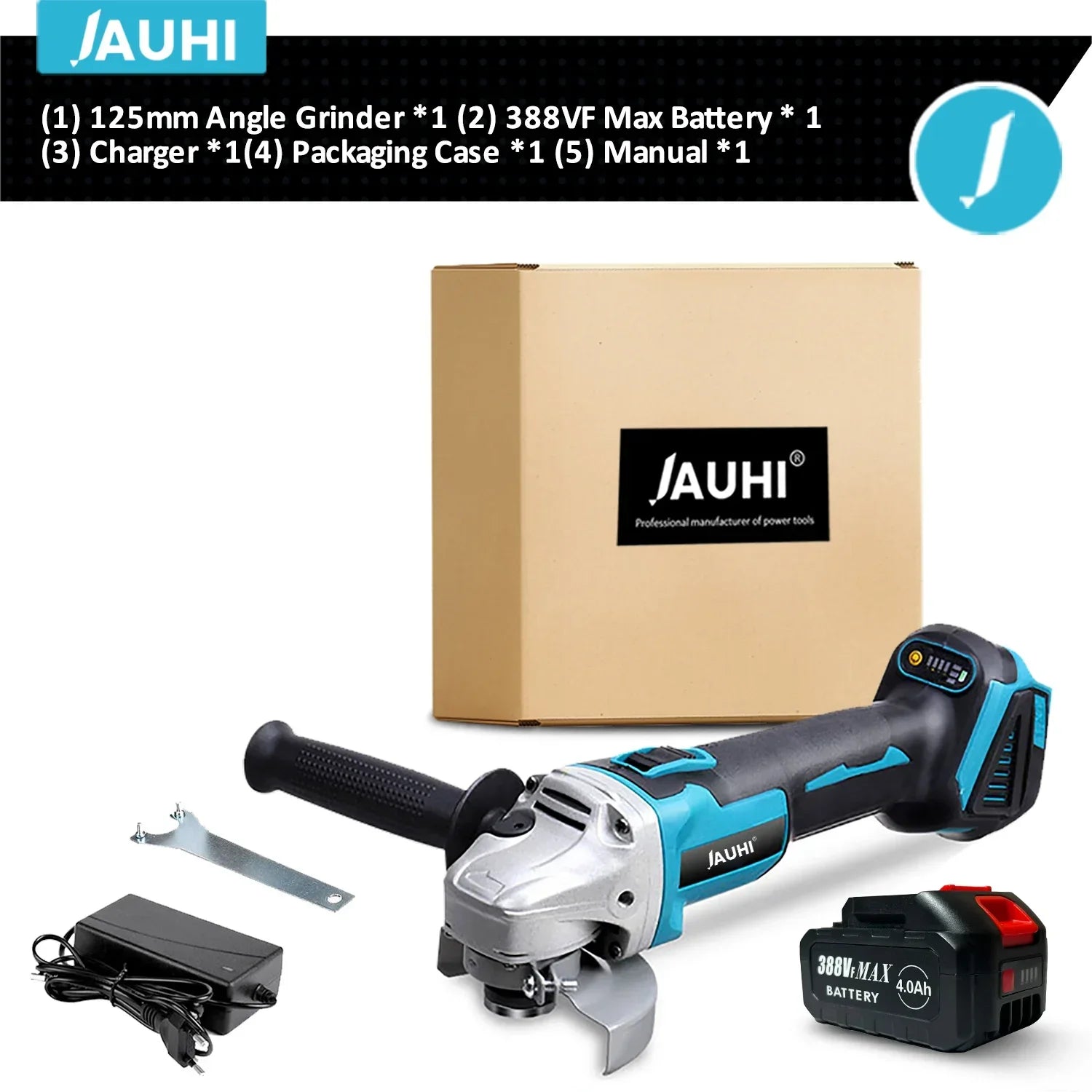 JAUHI 125mm Brushless Angle Grinder 4 Gears Cordless Grinding Machine Cutting Woodworking Power Tools For Makita 18V Battery