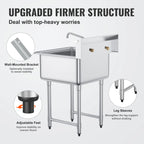 VEVOR Stainless Steel Kitchen Prep & Utility Sink 1 Compartment Restaurant Commercial Steel Sink w/Faucet for Restaurant Home