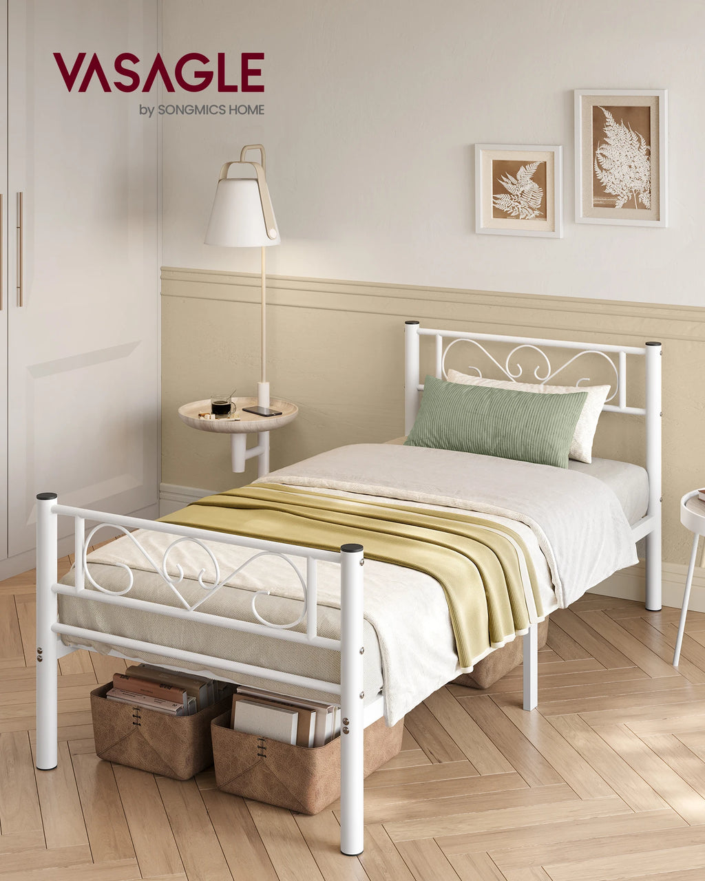 VASAGLE bed 90x200 cm, guest bed, single metal bed, bed rack, bed frame, metal bed, easy assembly