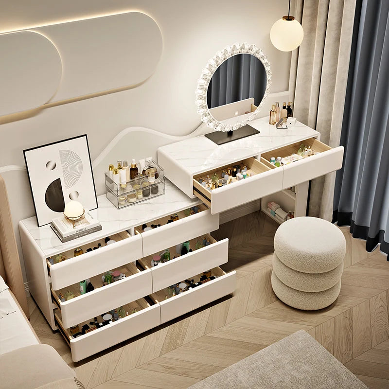 Solid wood cream style dresser chest integrated bedroom, modern simple makeup table light luxury high sense