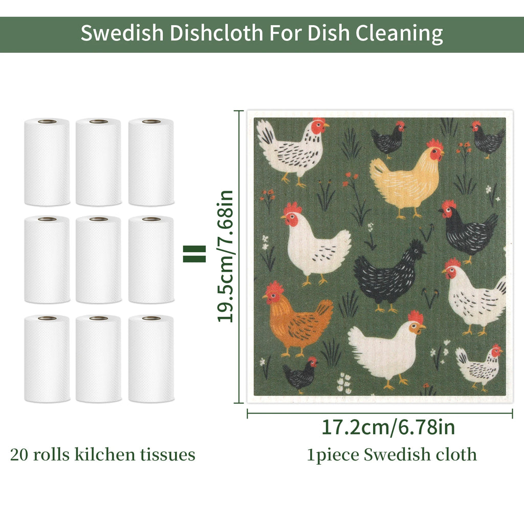 8 Pieces Chicken pattern Kitchen Wipes Washable Reusable Sponge Cleaning Cloths Absorbent Dish Cloths For Kitchen Bar Counters