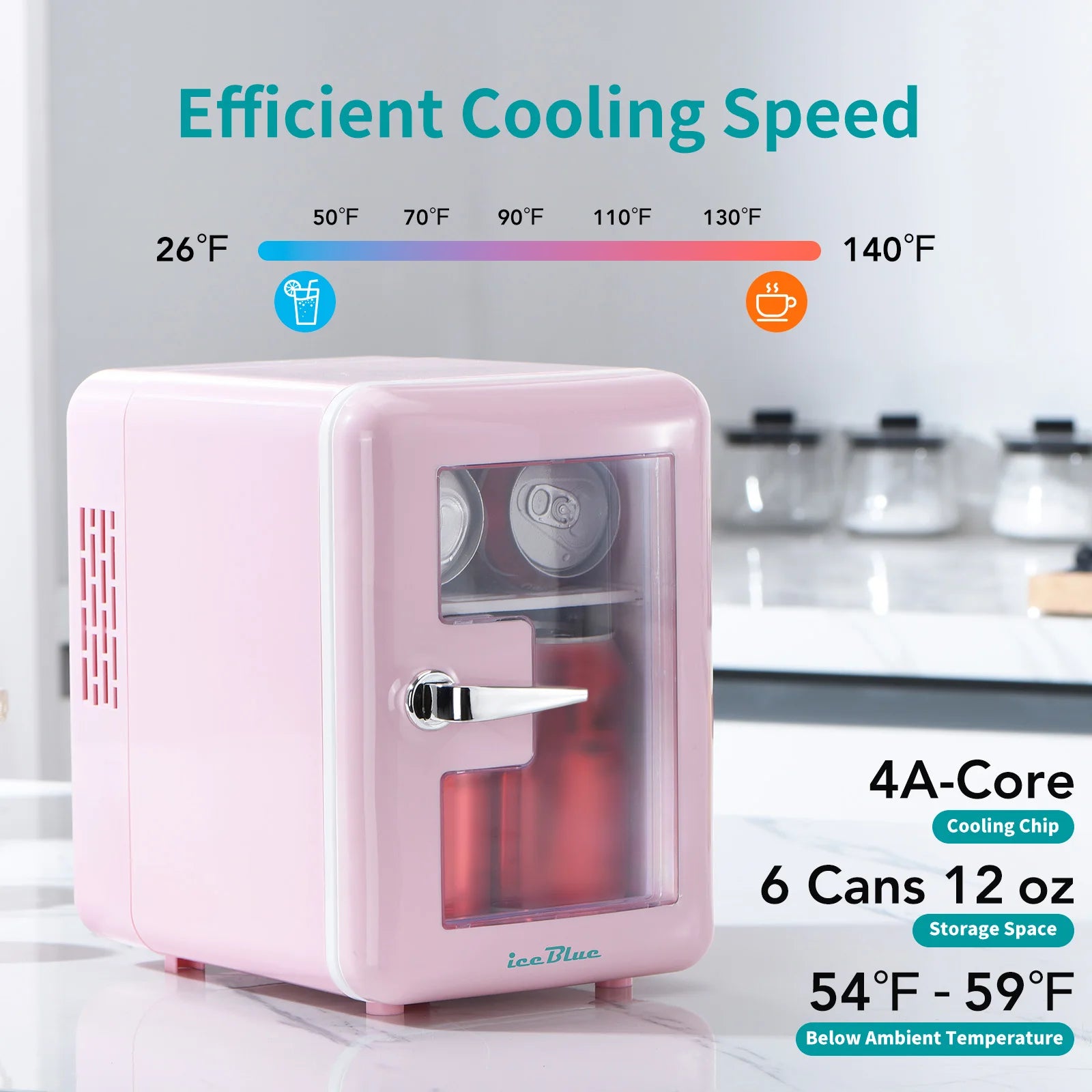 iceBlue Viewing Window Mini Fridge 4L/6Can Makeup Drink Dual-use Cooler Warmer Refrigerator for Camping Car Home Dormitory Gift