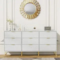 White 9 Drawer Dresser for Bedroom with Deep Drawers, Wood Dressers & Chest of Drawers with Gold Handles, Modern Long Dressers