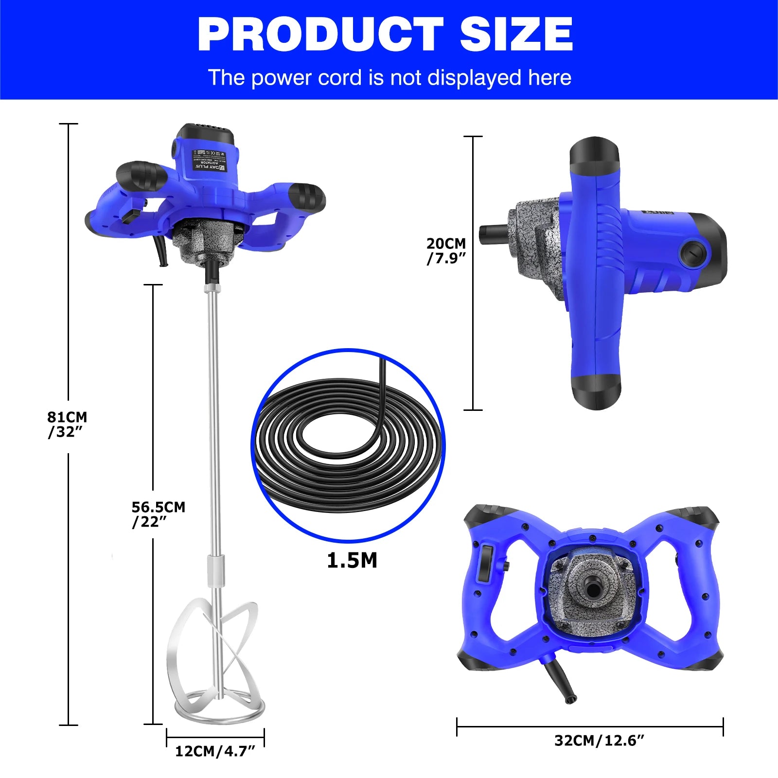 Handheld Paint Concrete Mixer Machine Paddle Mixer Adjustable 6 Speed Stirrer Electric Mix Stirring Tool M14 Mixing Rod 2600W