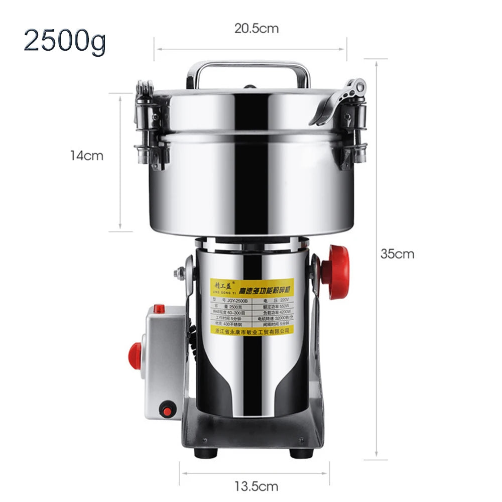 800G/2500G High Power Electric Grain Mill Grinder Swing Spice Grinders Stainless Steel for Herbs, grains, spices, cereals, corn