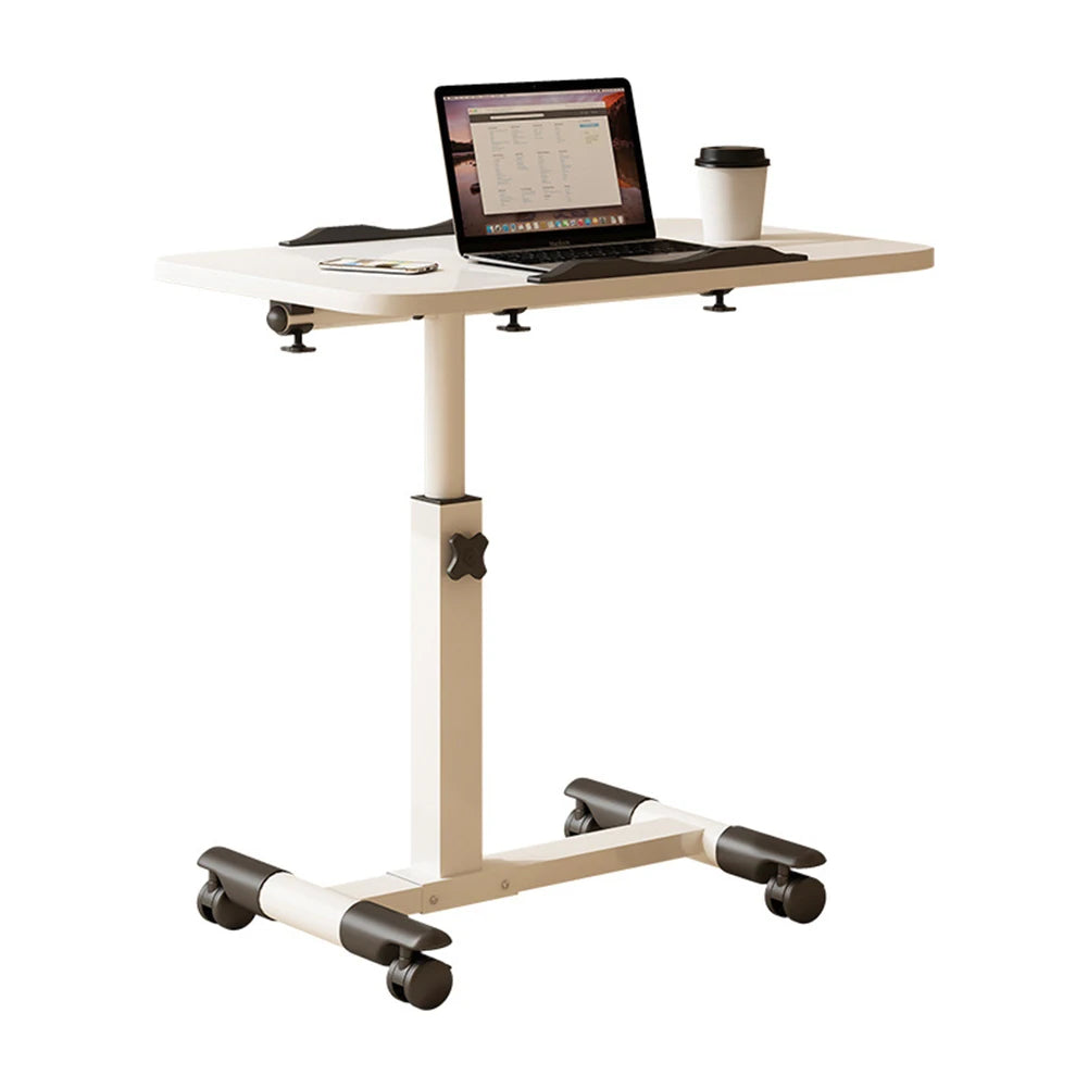 Overbed Table Adjustable Height Over The Bed Mobile Hospital Bedside Table With Tilting Desktop, Wheels, Rolling Standing Laptop