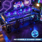 Small Gaming Desk With Power Outlets Pegboard Led Light, 51 H L Shaped Computer Desk With Monitor Stand Storage Shelves,