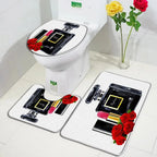 Fashion Perfume Shower Curtain Set Pink Rose Flower Modern Woman Girl Home Bathroom Decor Non Slip Rug Bath Mat Toilet Lid Cover