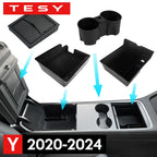 For Tesla Model Y 2020-2024 Hidden Storage Box Car Center Console Armrest Front and Rear Flocking Layer Container Slide