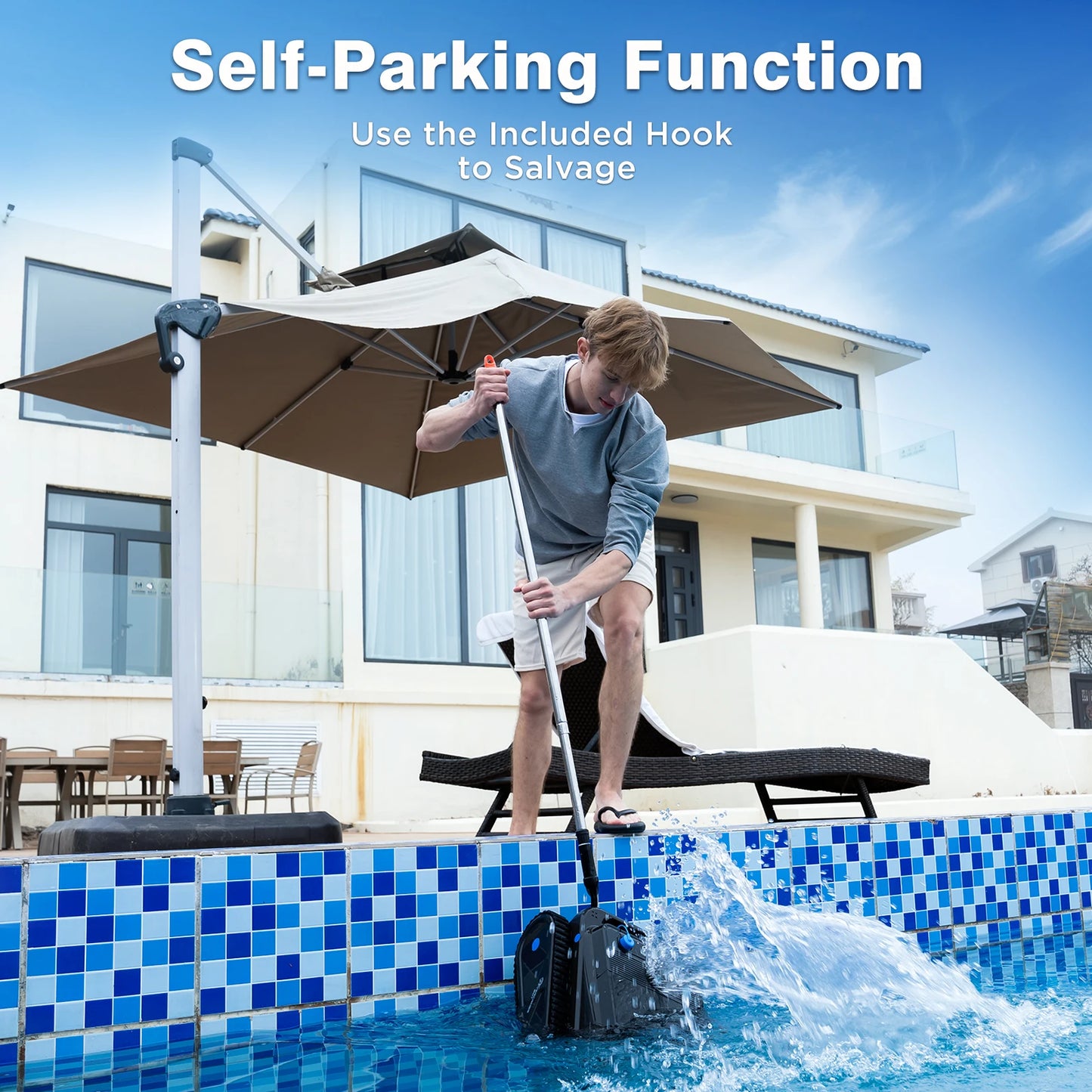 EVERCROSS BOT U8 Robotic Pool Cleaner, 120 Min Battery Life, 200m² Cleaning Area, Intelligent Navigation, Self-Parking Function