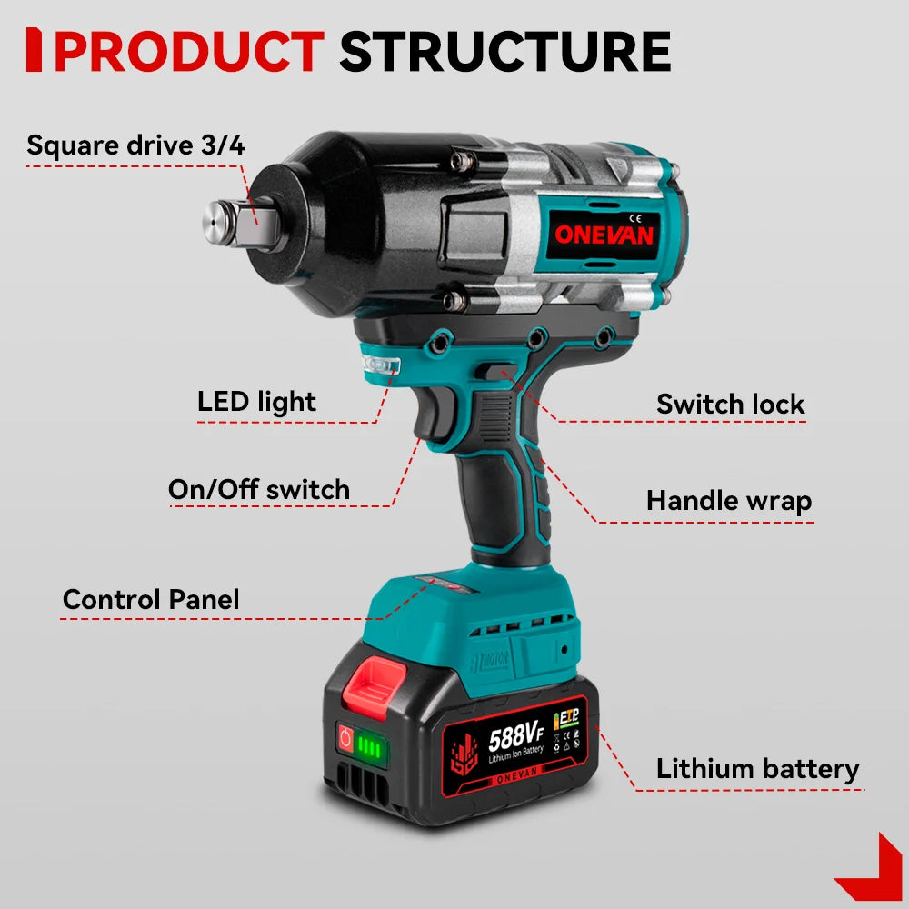 Brushless 3100N.M Electric Impact Wrench 3 Gears Cordless Electric Torque Wrench Screwdriver Power Tools For Makita Battery Pin