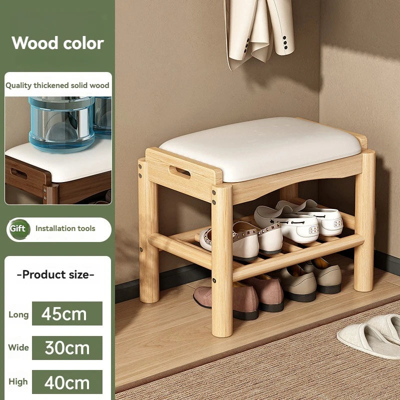 Shoe changing stool, home entrance shoe rack, can sit, in door shoe stool, solid wood shoe cabinet, living room entrance storage