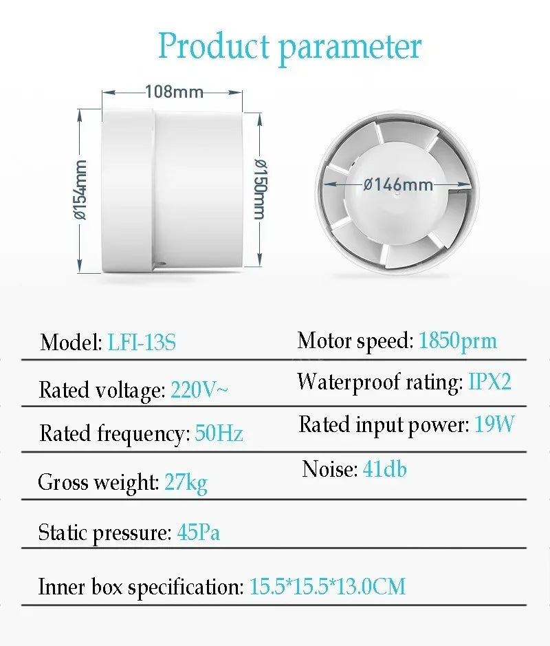 4/6 inch Silent Ventilation Air Vents Ventilator Extractor Exhausted E