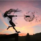 Fairies Angel With Dandelions Flowers Dance,Fairy Garden Decoration Outdoor,Sculptures & Figurines Inserted Soil Metal Craft