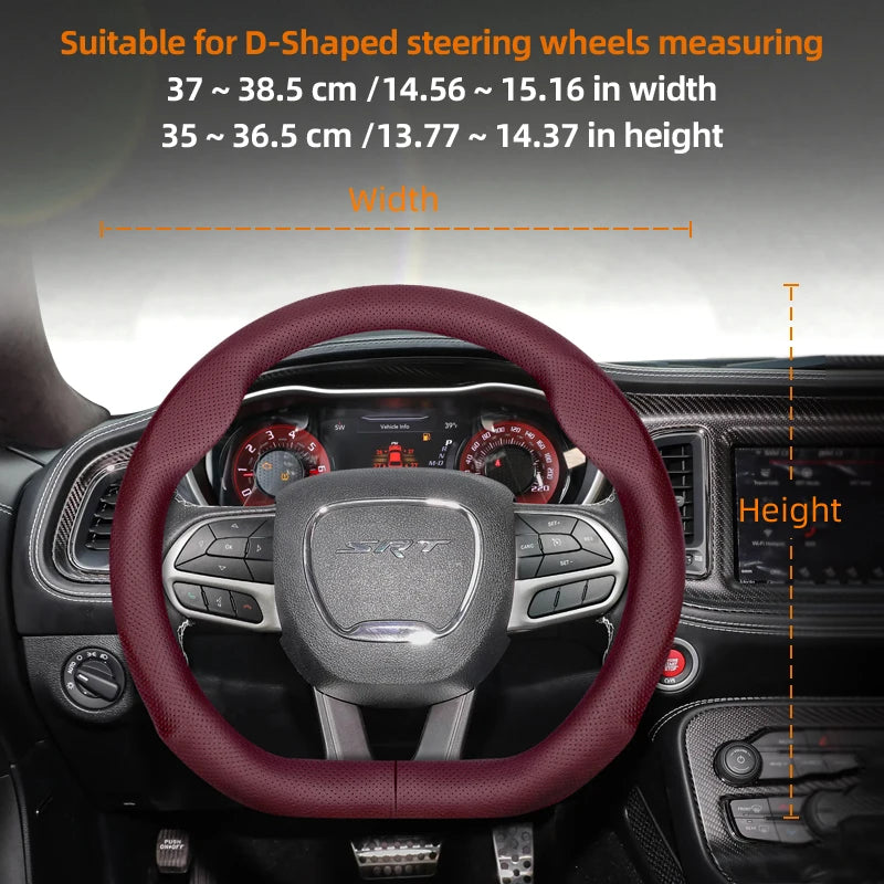 Suitable for Dodge Ultra-Thin Breathable Leather Steering Wheel Cover Suitable for Challenger Journey Charger Caliber Durango Ram 1500 Grand Caravan Dart Dakota Nitro Avenger Viper