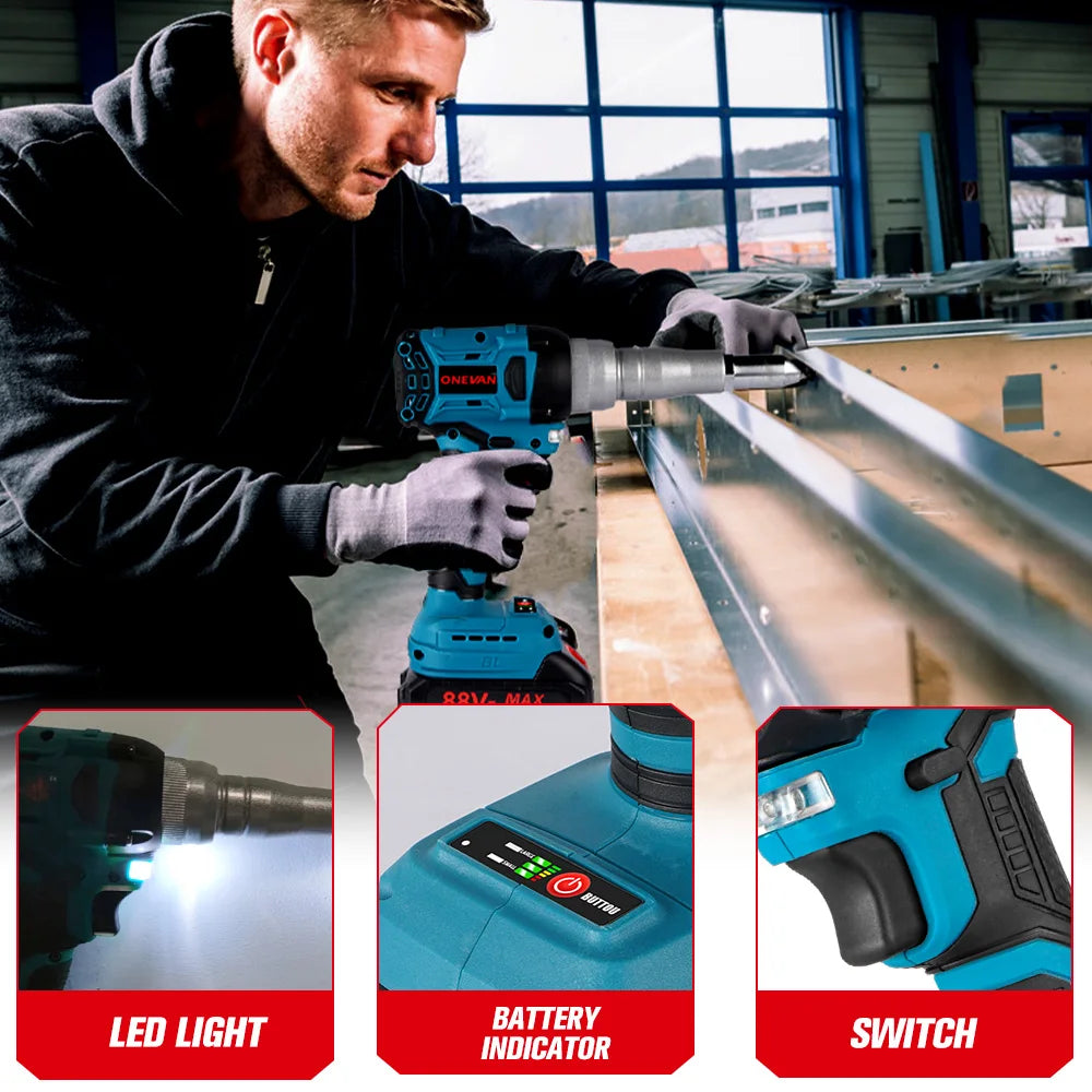 20000N Brushless Electric Rivet Gun 720W 2.4-5.0mm Cordless Rivet Nut Gun Drill Insert Auto Riveting Tool For Makita Battery Pin