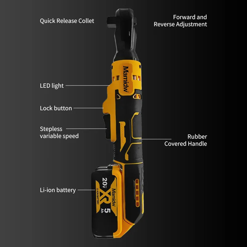 Mamidw Brushless Electric Ratchet Wrench 3/8In Cordless Variable Speed Power Wrench Impact Driver For Dewalt 20V Battery PIN