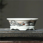 2025 Yixing Purple Sand Flowerpot Ceramic Hand-Made Landscape Bonsai Pot Chinese Style Classical Flower Pot Home Decor 1PCS