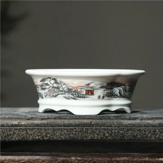 2025 Yixing Purple Sand Flowerpot Ceramic Hand-Made Landscape Bonsai Pot Chinese Style Classical Flower Pot Home Decor 1PCS