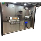 Customized smart closeable shed outdoor kitchen cabinet with sink refrigerator pizza oven and speaker for garden bar BBQ cooking