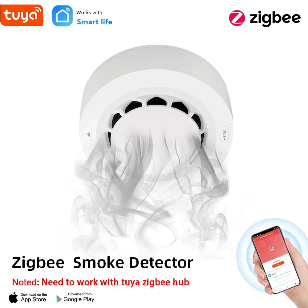 ONENUO Tuya Zigbee Smoke Sensor Fire Alarm Detector Home Security Alarm Smoke Sensor Should Work with Tuya Zigbee Hub