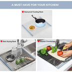 Garden Furniture-Over The Sink Dish Drying Rack, Roll Up Dish Drying Rack Kitchen Dish Rack Stainless Steel Sink Drying Rack,
