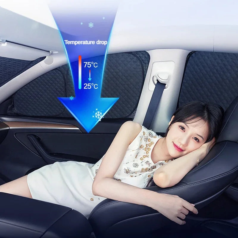 For Tesla Model 3 Highland 2024 Sunshade Accessories Silver Thick Sun Shade Tesla Model Y Juniper 2025 Window Windshield Shading