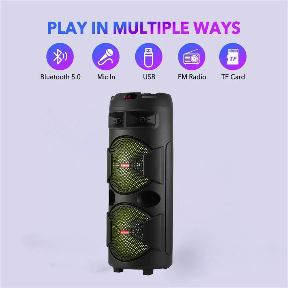 9000W Portable Bluetooth Party Speaker Karaoke Heavy Bass Rechargeable Sound System Dual 12 Inche Subwoofer Led Light with Mic