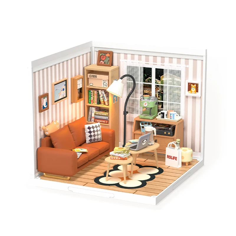 Robotime Rolife 3D Puzzle Super Store Cozy Living Lounge Plastic DIY Miniature House Kit LED Building Blocks for Adults Women