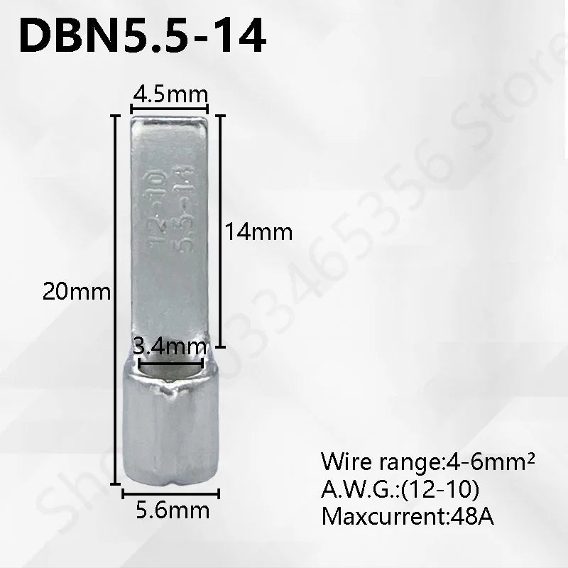 50/100pcs Pure Copper Blade Terminals DBN1.25/2/5.5/8/14/22-10/14/16/17 Non Insulated Crimp Terminals Electrical Wire Connector