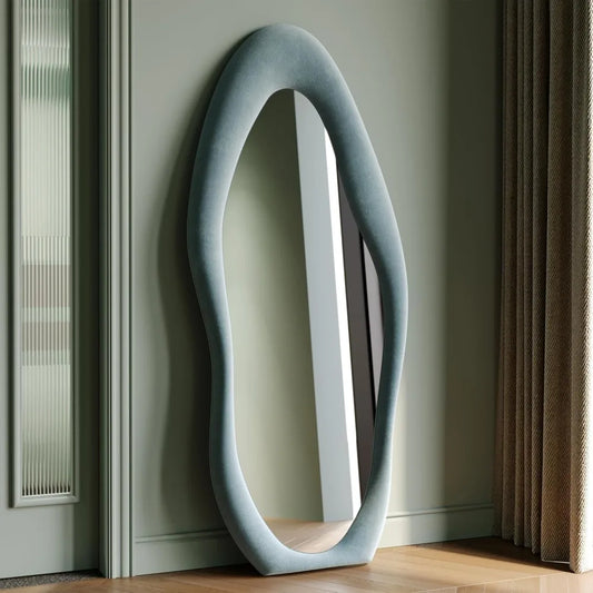 Full Length Mirror, 63" x 24" Wall Mirror, Flannel Wrapped Wood Frame - Wavy Full Body Mirror for Bedroom, Living Room & Cloakro
